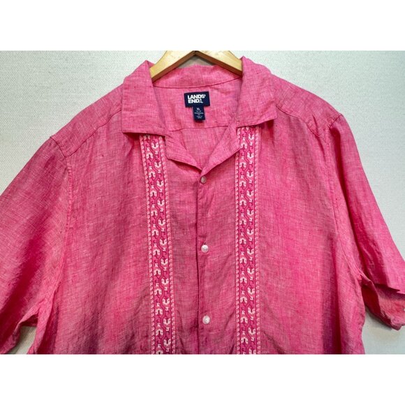 Lands' End Men's Linen Camp Collar Short Sleeve Shirt Sz XL Pink Traditional Fit - Picture 6 of 12